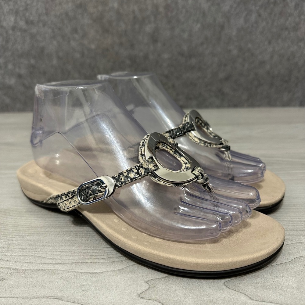 Vionic Karina Sandals Women 7 Tan Snakeskin Orthotic Thong Flip Flop‎